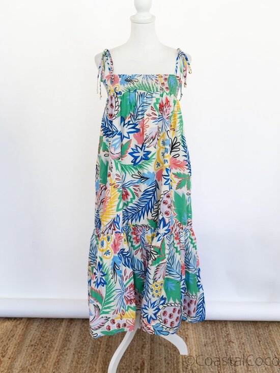 Karlie Dresses & Skirts - Karlie Smocked Tiered Maxi M Dress Floral w/Pockets 100% Cotton Coastal Derby